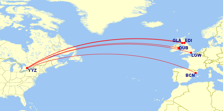 Westjet Toronto - Europe Routes