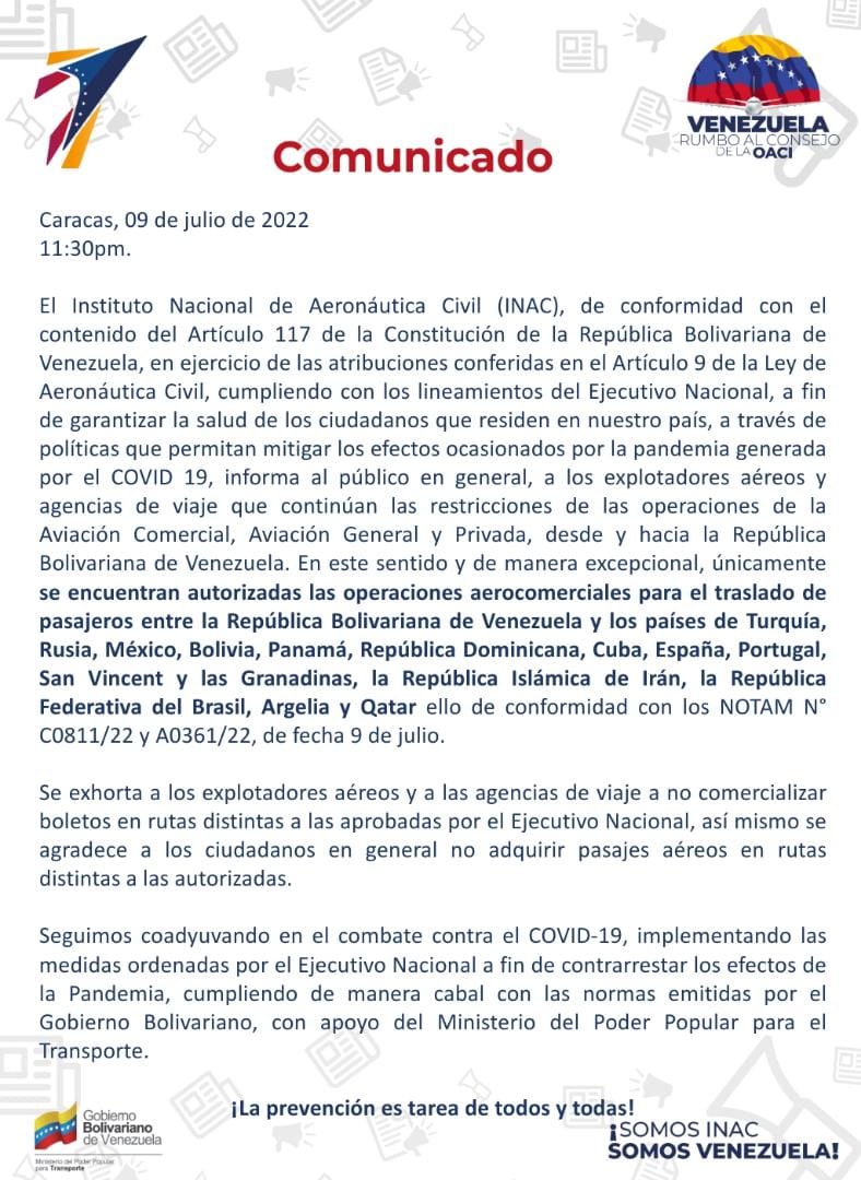 NOTAM 9 de julio VEN