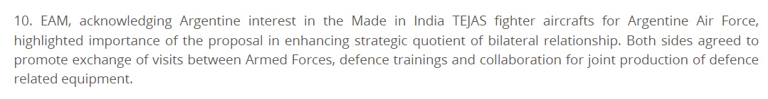 Tejas Argentina India cooperation