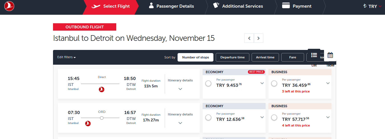 Turkish Airlines Detroit