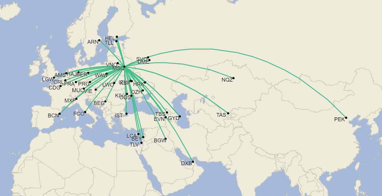Map by Cirium Schedule Mapper