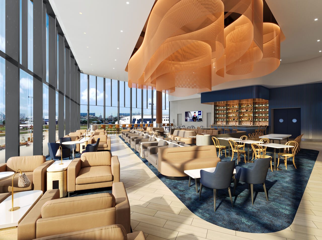Render del Lounge VIP de LOT en Chicago O