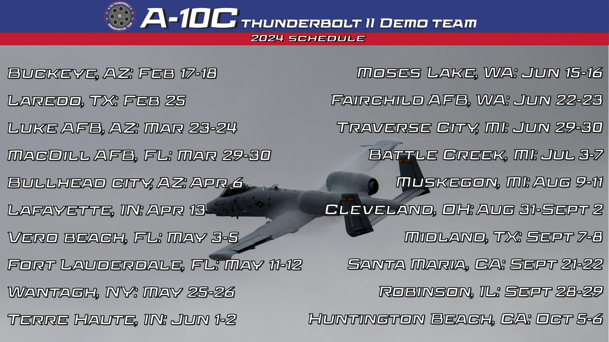 A-10C Demo Team 2024 schedule