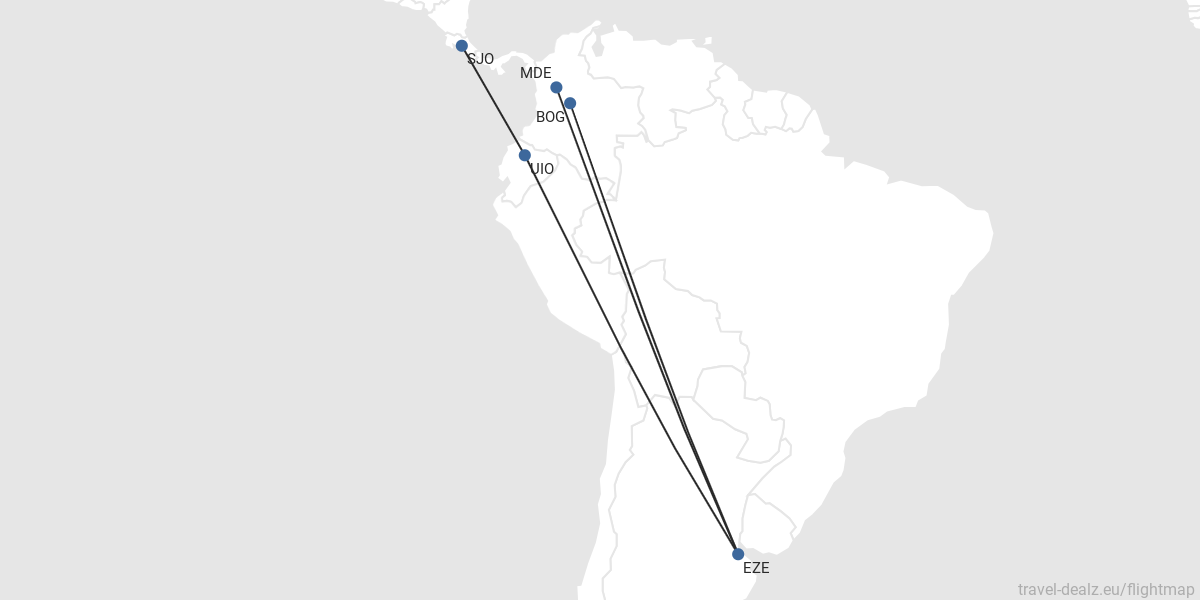 Red de conexiones Argentina-Colombia Avianca