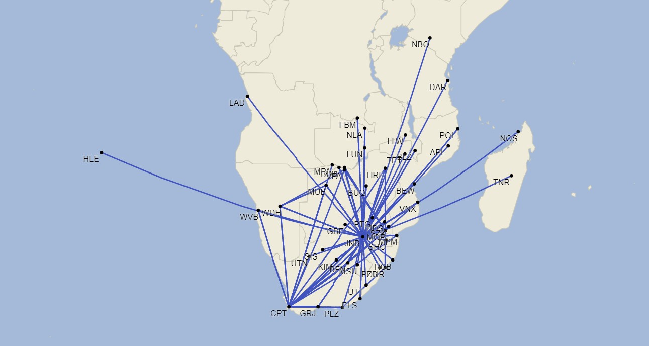 Airlink Network - August 2024 (Cirium Schedule Mapper)