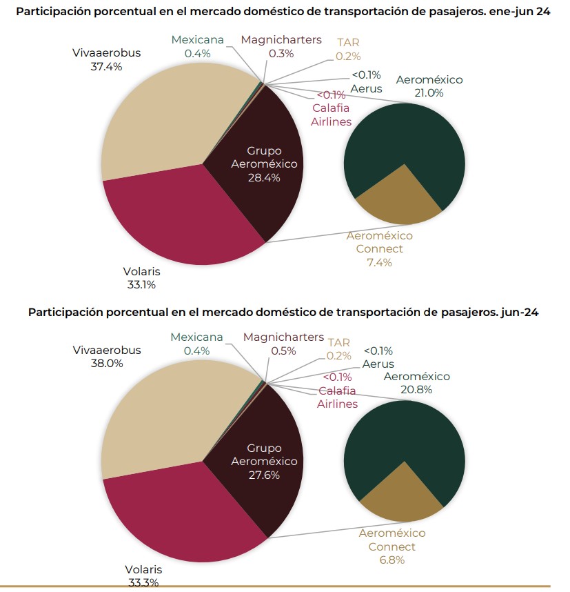 Market share by airline - Mexican domestic market - June 2024 (source: AFAC)