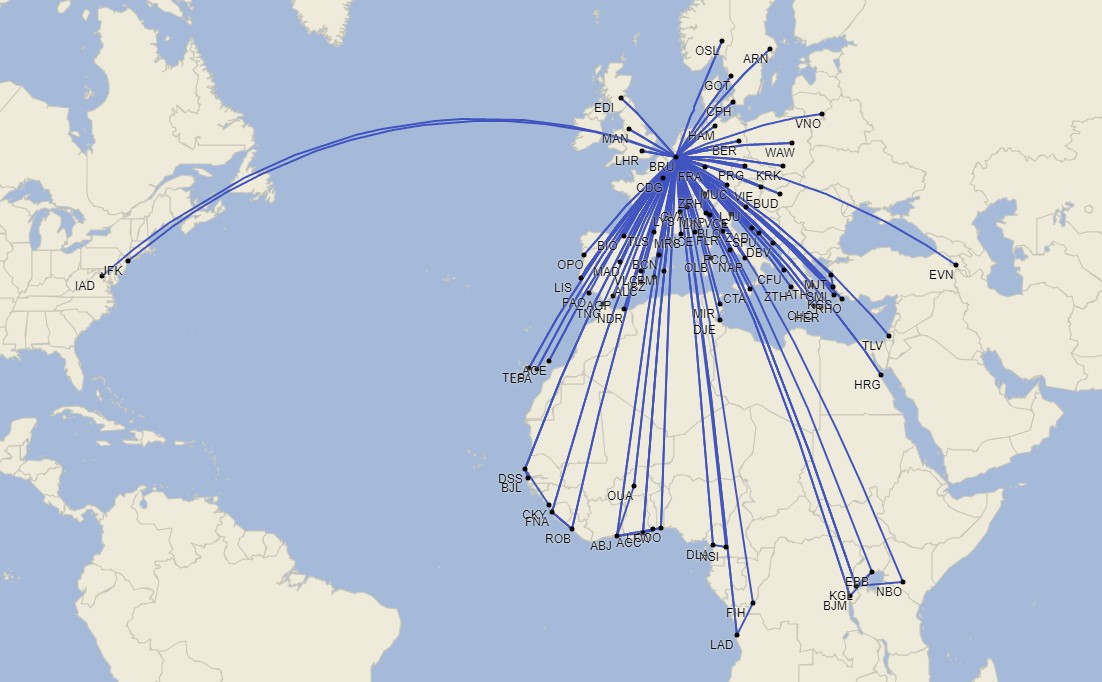 Red de Brussels Airlines - Septiembre 2024 (Cirium Schedule Mapper)