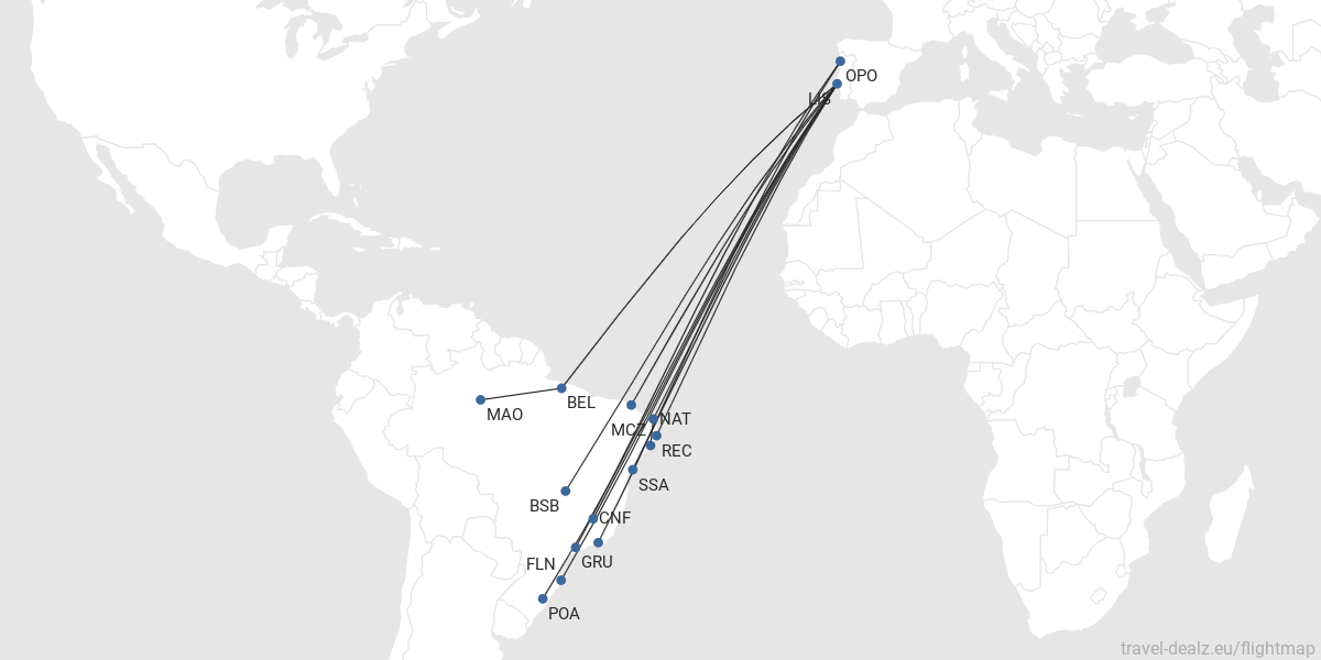 TAP Red de destinos en Brasil