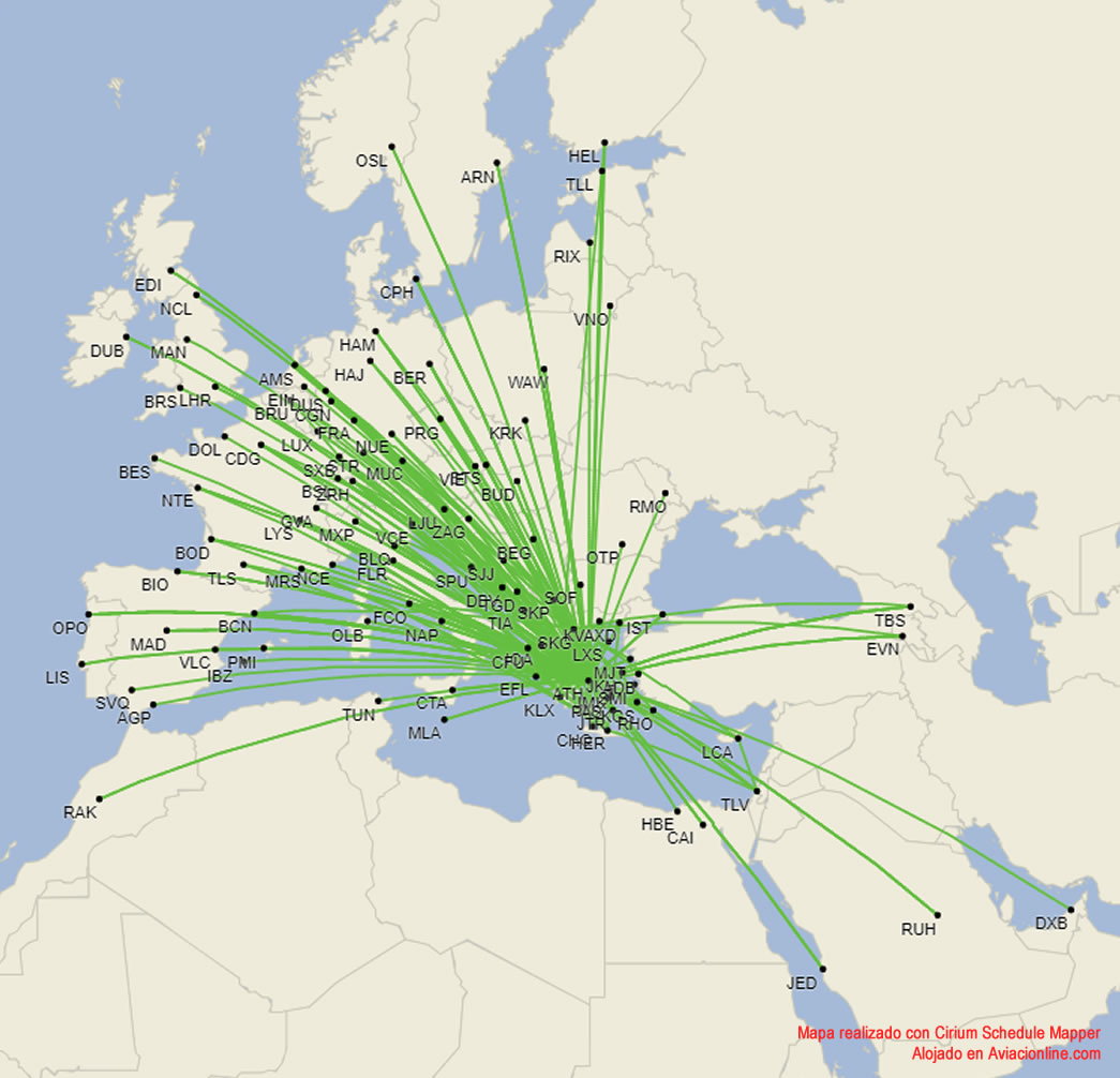 Red de Aegean Airlines - Septiembre 2024