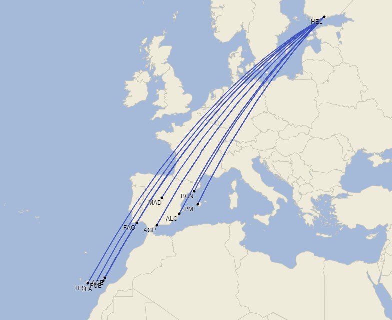 Red de Finnair en España - Noviembre 2024
