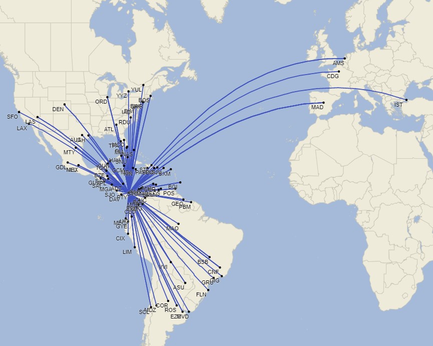 Tocumen destination network - October 2024 (Cirium Schedule Mapper)
