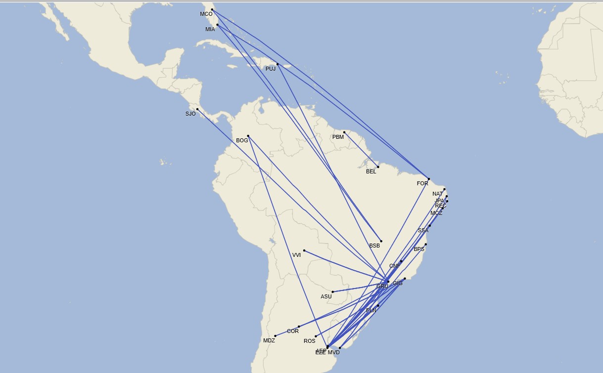 Red internacional de GOL - Noviembre 2024 (Cirium Schedule Mapper)