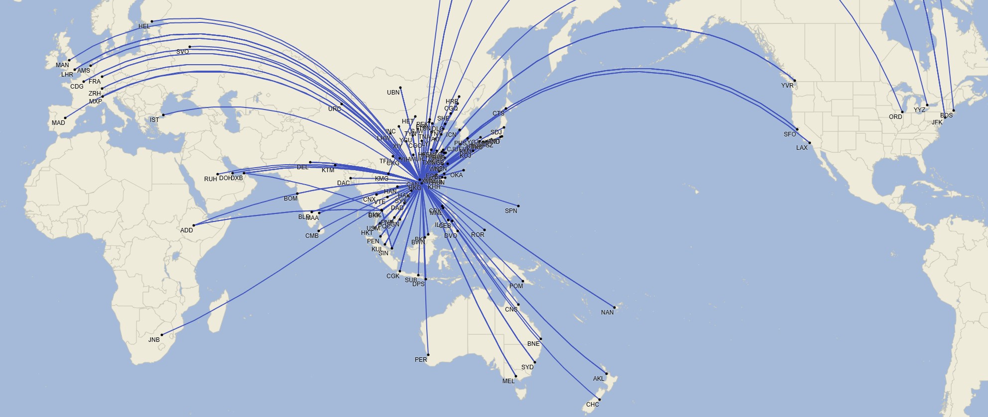 Red del aeropuerto de Hong Kong - Diciembre 2024 (Cirium Schedule Mapper)