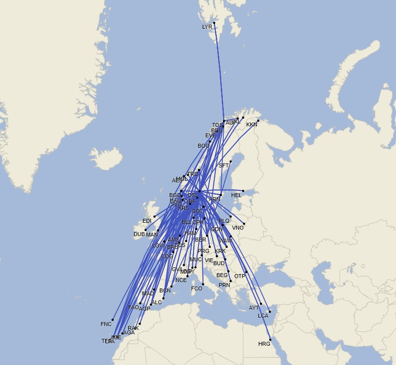 Red de Norwegian - Noviembre 2024 (Cirium Schedule Mapper)