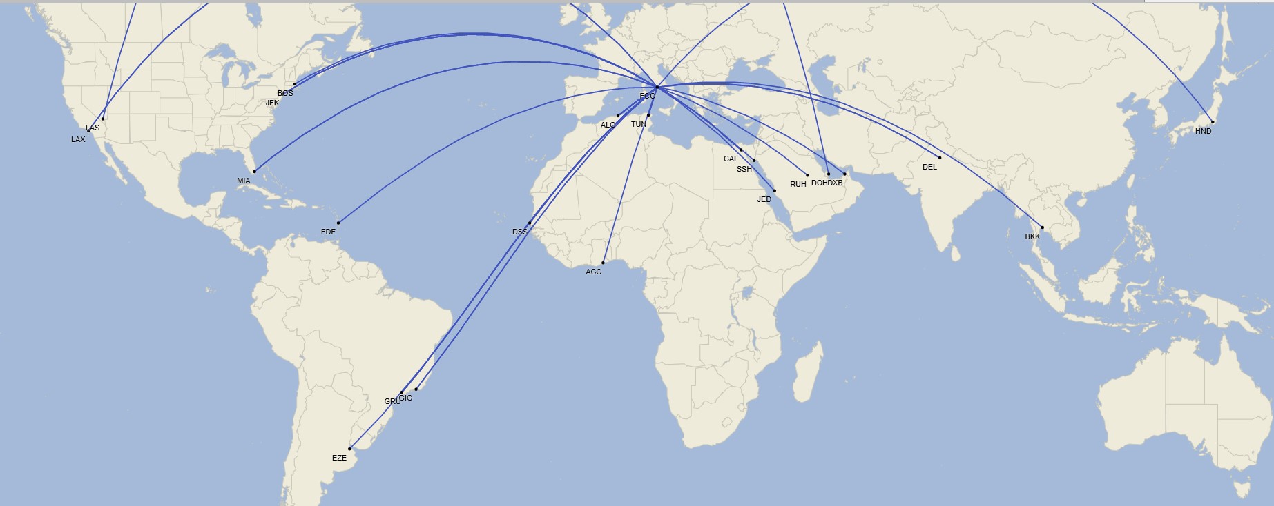 Red intercontinental de ITA Airways - Noviembre 2024 (Cirium Schedule Mapper)