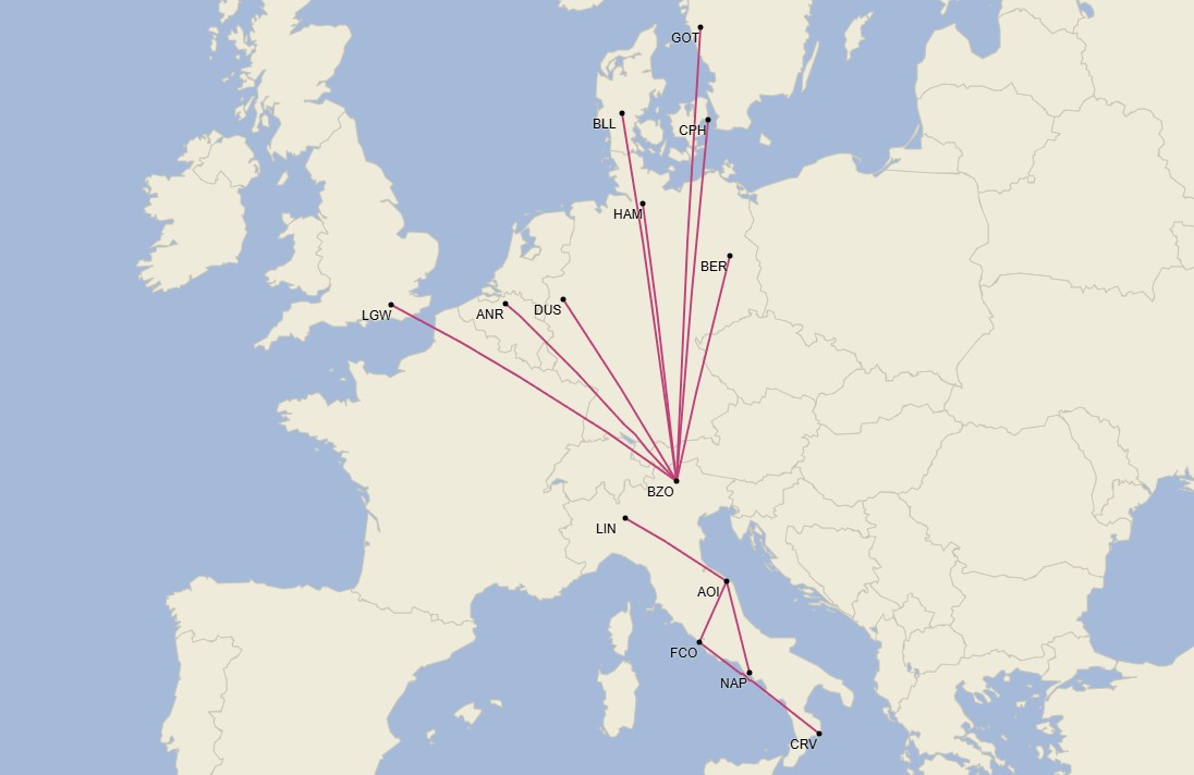 Red de SkyAlps - Diciembre 2024 (Cirium Schedule Mapper)