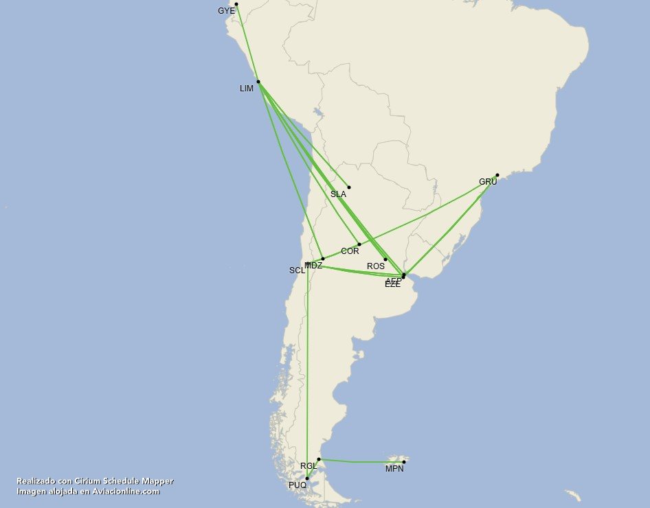 Red de LATAM en Argentina (Cirium Schedule Mapper)