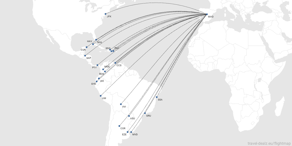 Rutas de Air Europa hacia América