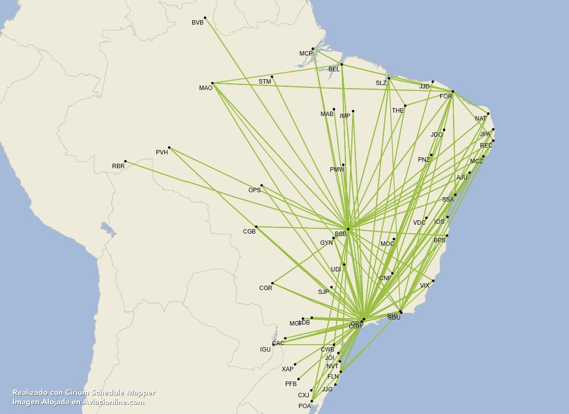 Red nacional de LATAM Brasil (realizado con Cirium Schedule Mapper)