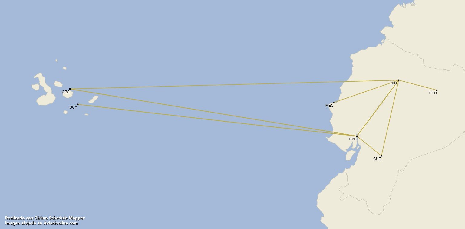 Red nacional de LATAM Ecuador (realizado con Cirium Schedule Mapper)