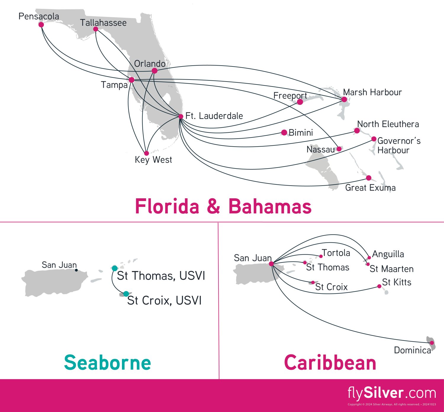 Mapa de Rutas - Silver Airways - Diciembre 2024