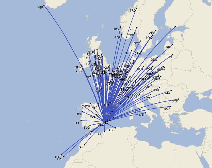 Red de destinos - Enero 2025 - Aeropuerto de Alicante (Cirium Schedule Mapper))