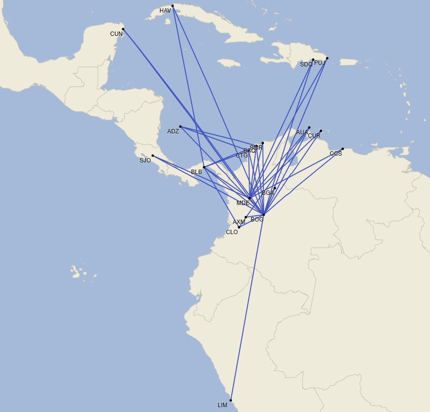 Red de Wingo - Enero 2025 (Cirium Schedule Mapper)