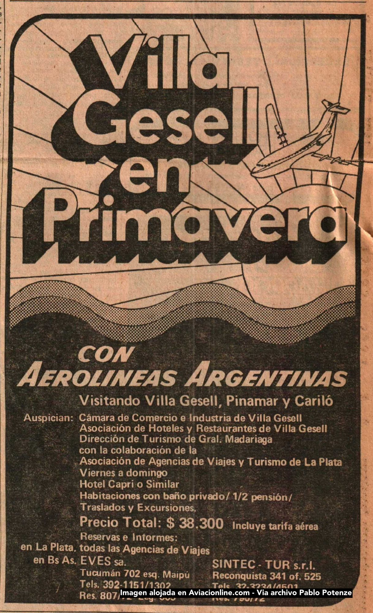 Aerolíneas Argentinas - Publicidad de vuelos a Villa Gesell - diario La Nación - 31/10/1977