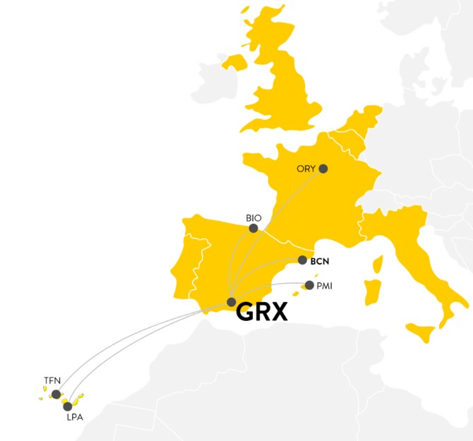 Red de Vueling en el aeropuerto de Granada (verano 2025)