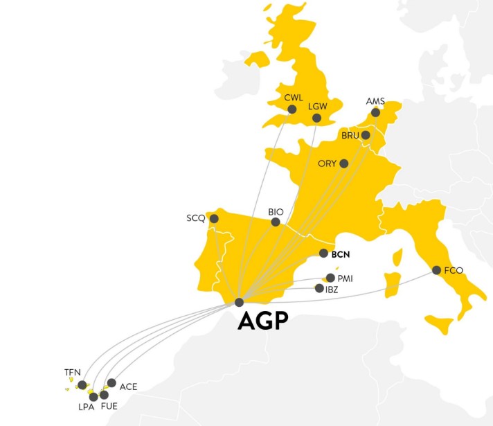 Red de Vueling en el aeropuerto de Málaga (verano 2025)