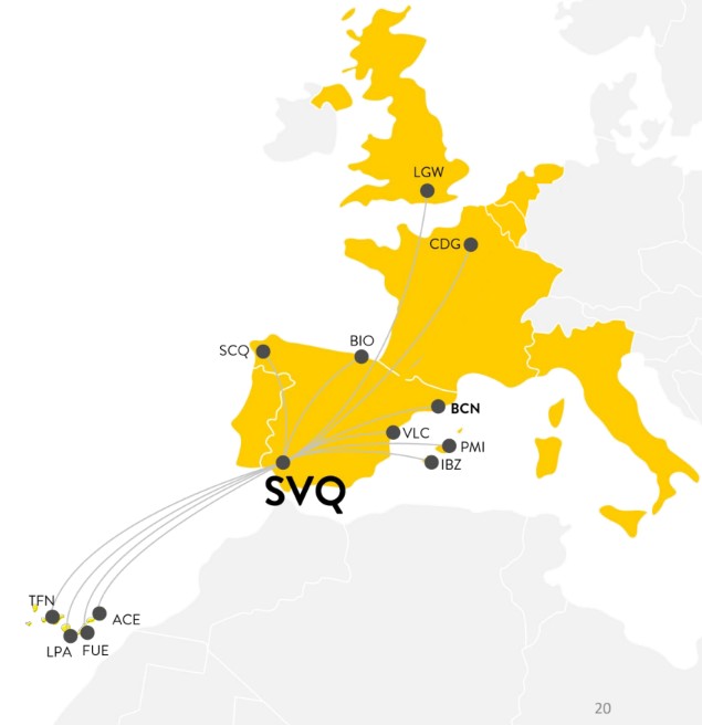 Red de Vueling en el aeropuerto de Sevilla (verano 2025)