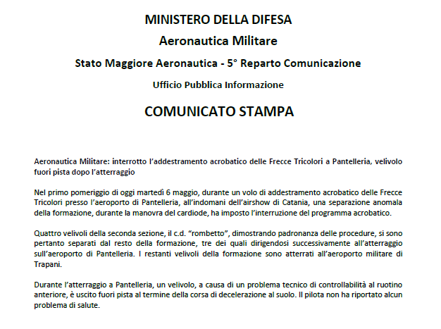 Comunicado Aeronautica Militare