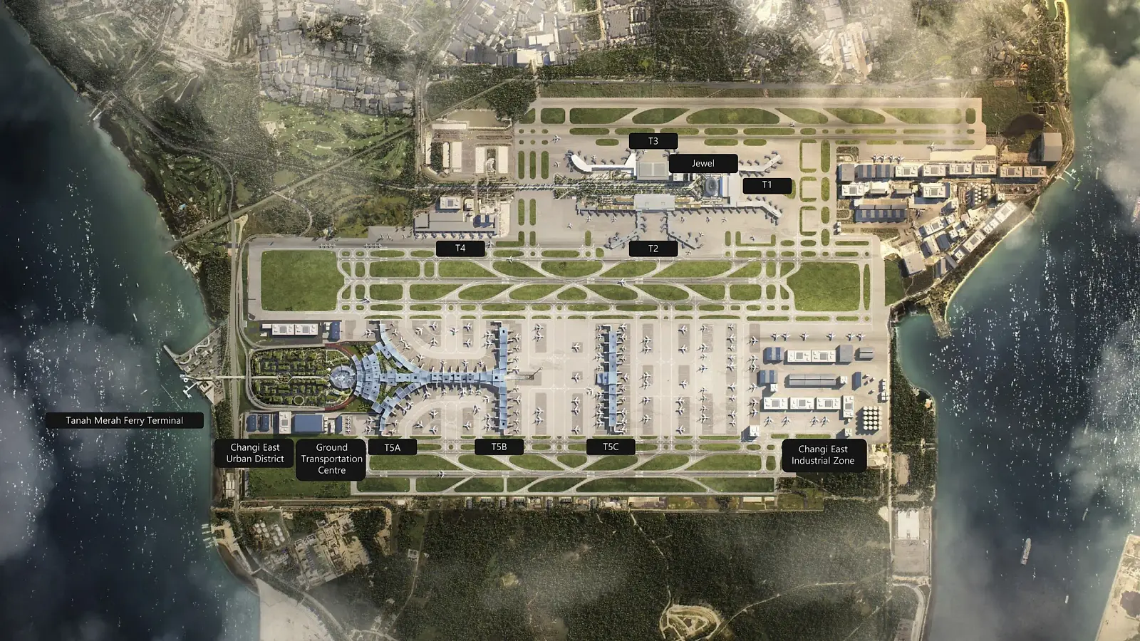 Desarrollo de la ampliación del aeropuerto Changi de Singapur