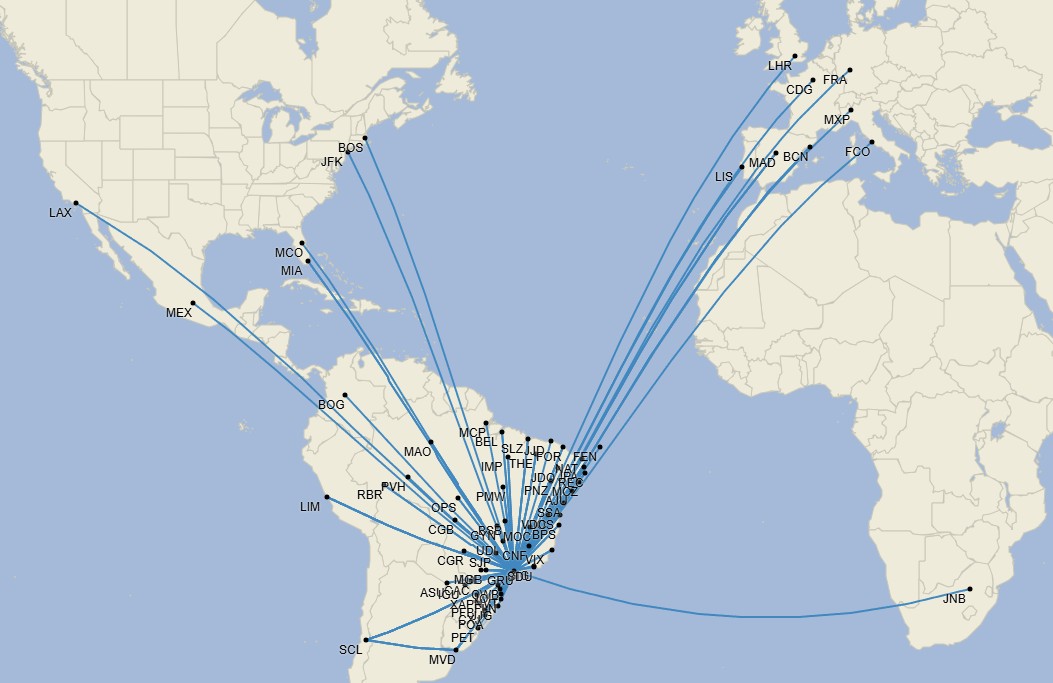 Red de LATAM desde Guarulhos (con excepción de Argentina) - Mayo 2025 (Cirium Schedule Mapper)