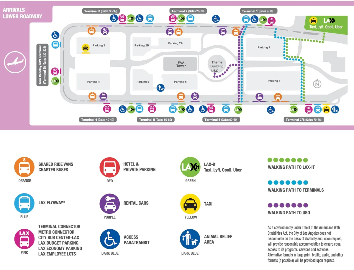 Mapa de terminales y shuttles la metro - Los Angeles