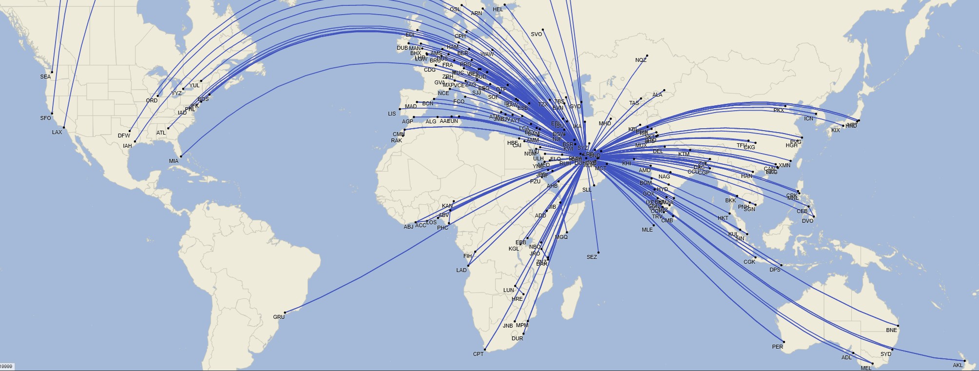Red de Qatar Airways - Junio 2025 (Cirium Schedule Mapper)