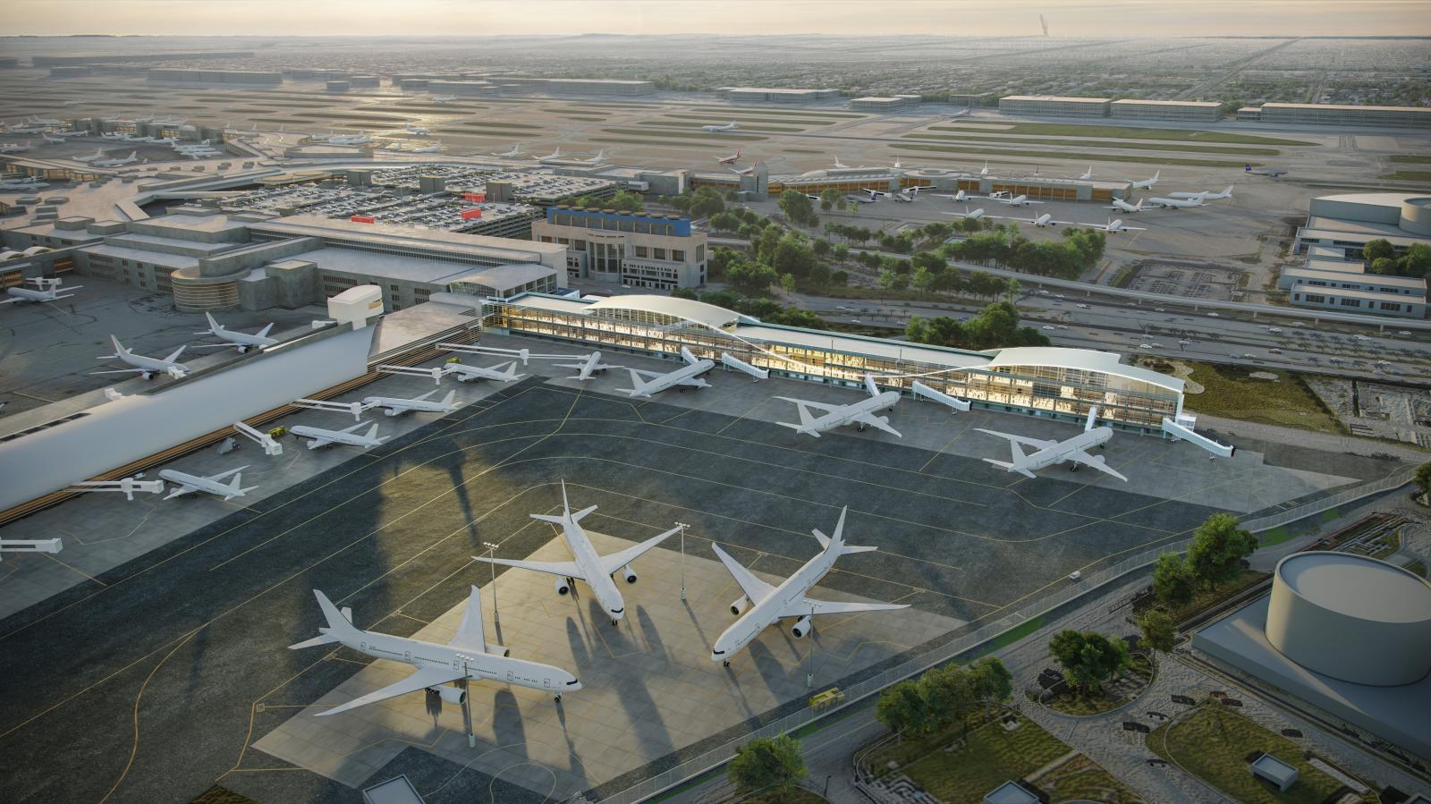 Render del nuevo Concourse K de la Terminal Sur del Aeropuerto Internacional de Miami