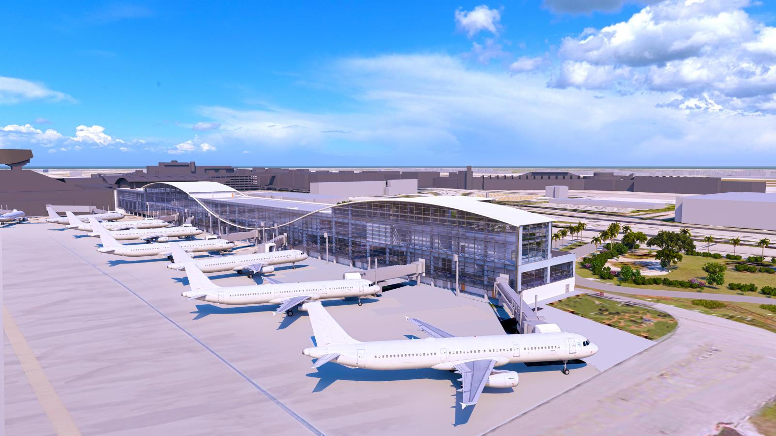 Render del nuevo Concourse K de la Terminal Sur del Aeropuerto Internacional de Miami