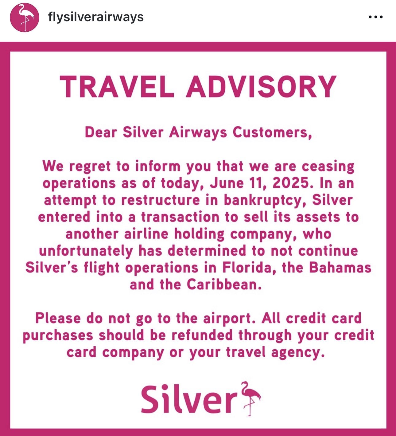 Silver Airways suspende todas sus operaciones desde el 11 de junio de 2025. La aerolínea regional se declara en bancarrota, afectando vuelos en Florida y el Caribe.