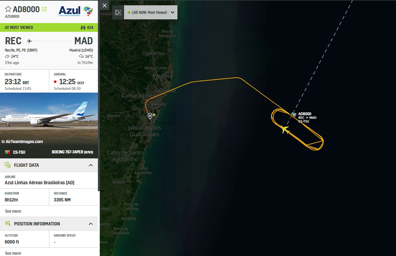Vuelo inaugural frustrado de Recife a Madrid