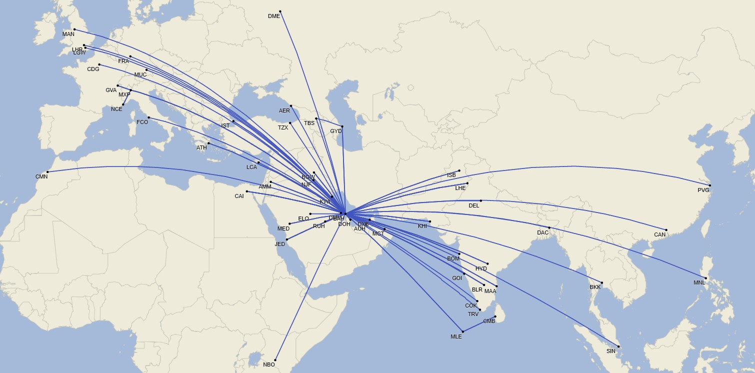 Red de Gulf Air - Julio 2025 (Cirium Schedule Mapper)
