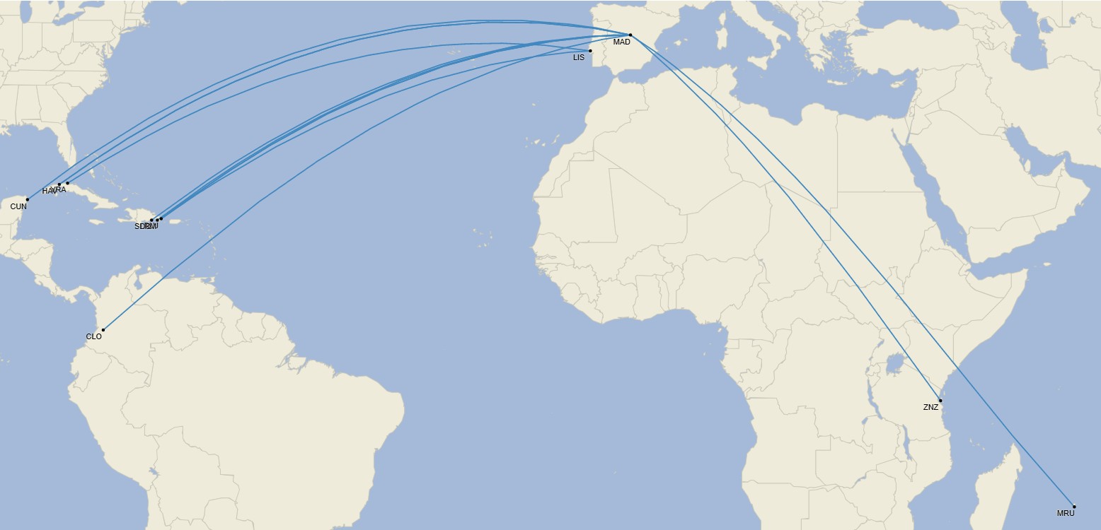 Red de World2fly - Julio 2025 (Cirium Schedule Mapper)
