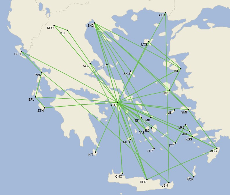 Red doméstica de Sky Express - Julio 2025 (Cirium Schedule Mapper)