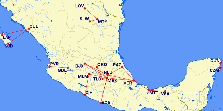 Rutas más cortas de México - Julio 2025 (realizado con Gcmap.com)