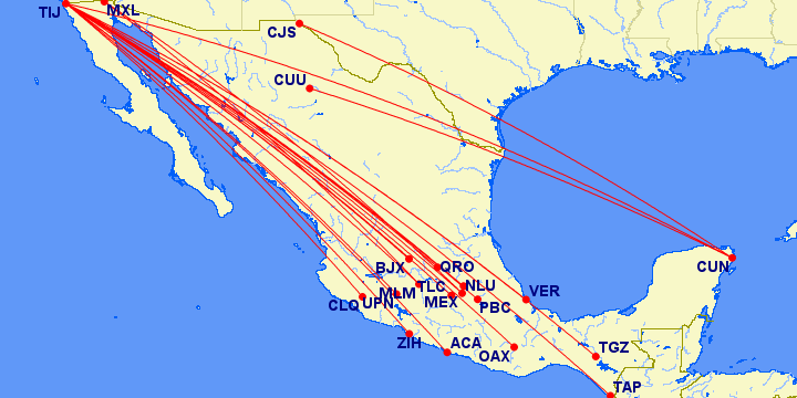 Rutas más largas de México - Julio 2025 (realizado con Gcmap.com)