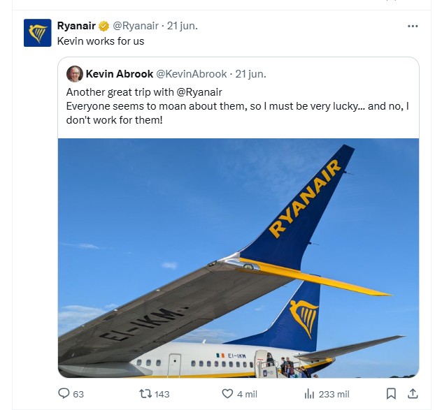 Ryanair Tuit