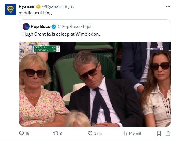 Ryanair Tuit - Hugh Grant