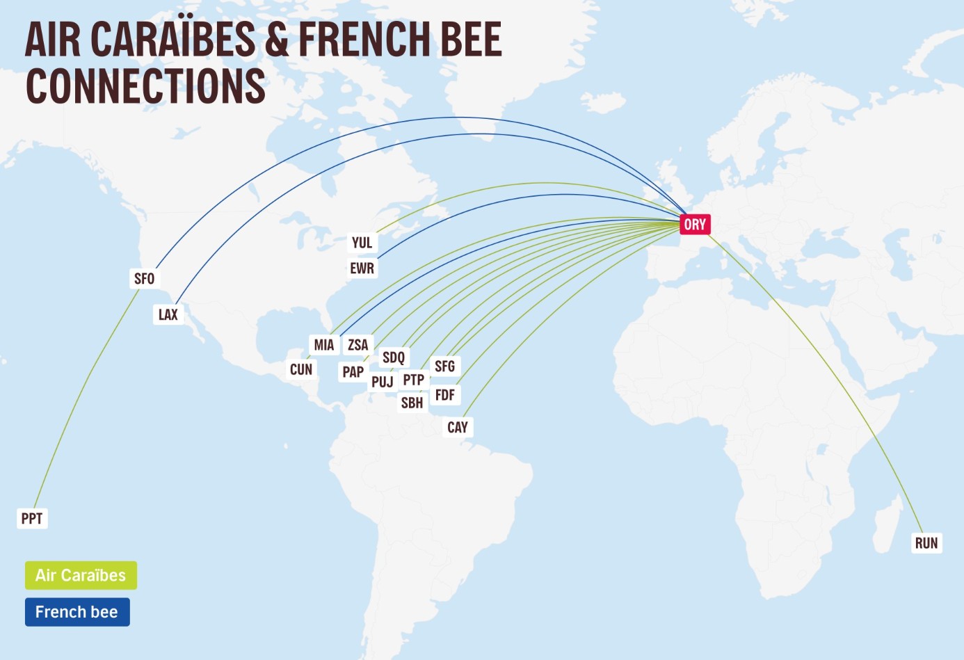 Conexiones disponibles en French Bee y Air Caraibes para pasajeros de Volotea