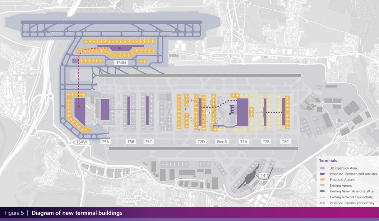 Esquema de cómo quedaría la nueva pista y terminal de Heathrow