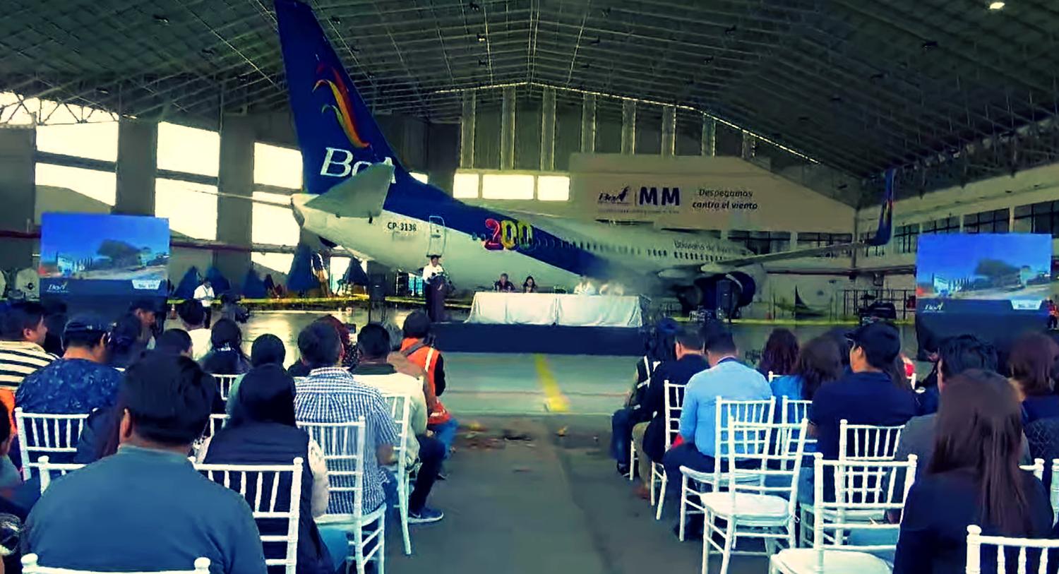 Hangar de mantenimiento de Boliviana de Aviación (BoA) en Cochabamba